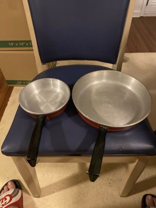 Vintage Red 2 Pc Club Brand Aluminum Cookware Set Skillets 6 Inch,  10 Inch