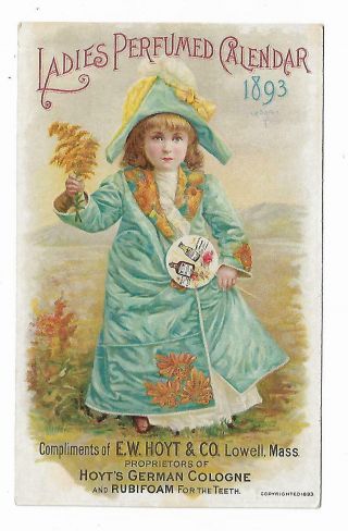 1893 Trade Card Calendar Hoyt 