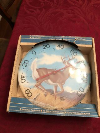 Vintage Ohio Thermometer Co.  12” Jumbo Dial Deer In Package