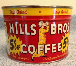 Vintage Hills Bros 1 Lb Coffee Can - Tin 