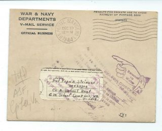 Wwii Illustrated Vmail Letter Returned To Sender Christmas Apo 502 Australia