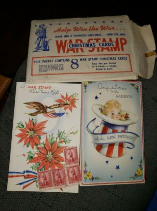 2 Vintage Ww2 Military War Stamp Christmas Cards W/ Envelope & Stamps