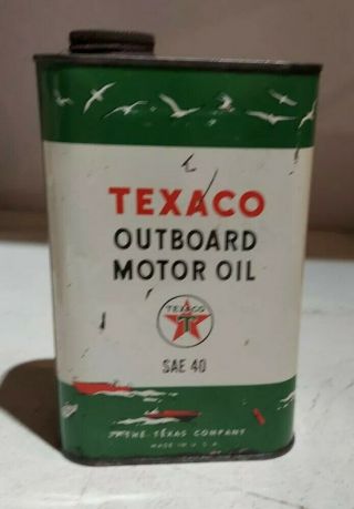 Vintage 1 Qt Texaco Outboard Motor Oil Tin Can W/cool Boat Graphics