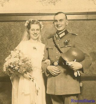 Bargain Large Photo: Best German Schutzpolizei Soldier Holding Helmet W/ Bride