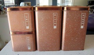 Set Of 4 Vintage Lincoln Beautyware Copper Aluminum Kitchen Canisters