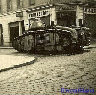 Best German View Of Abandoned French Char B1 Panzer Tank On City Street
