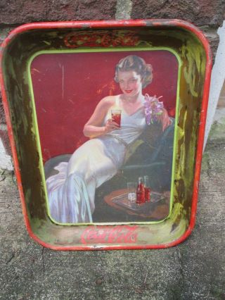Vintage 1936 Coca Cola Coke Tray Young Woman W/coke American Art Ohio