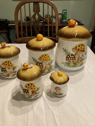 Vintage Sears,  Roebuck Co.  Merry Mushroom Canister 5 Pcset,  1978,  Made In Japan