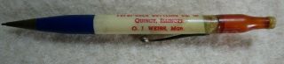 Pepsi - Cola Vtg Mechanical Pencil Bottling Co.  Quincy Lllinois Lll Weiss Mgr.  Adv