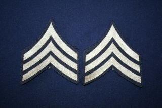 Pair Ww2 Wwii U.  S.  Army Sergeant Rank Silver On Dark Blue Rayon