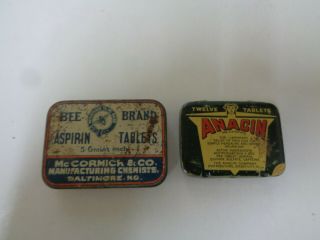 Vintage Aspirin Tablets Tins,  Bee Brand,  Anacin.