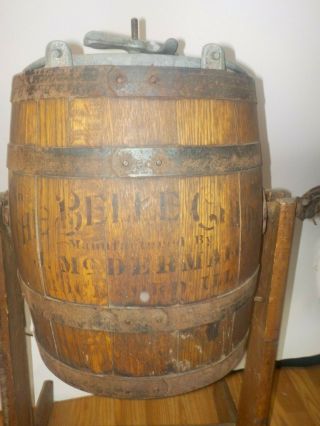 Antique Belle 0 Wood Barrel Primitive Butter Churn W/stand Mcdermaid