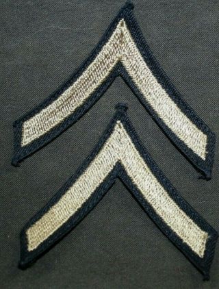 Pr Ww2 Wwii U.  S.  Army Private Rank Silver Tan Thread On Dk Blue Twill