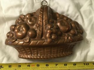 Antique Copper Fruit Basket European Mold Jelly Mould Apsic Tin Pudding Vintage