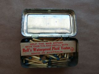 WWII US military waterproof tin of matches Bells waterproof wax Vestas Australin 2
