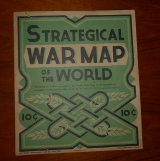 Vintage Strategical War Map Of The World From Geographic Map Company