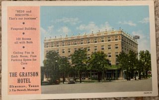 Grayson Hotel Beds And Biscuits Sherman Texas Old Postcard