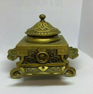 Ornate Vintage Victorian Style Solid Brass Inkwell
