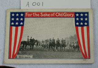 " For The Sake Of Old Glory " Reviewing The Troops Ww1 Vintage Antique Postcard