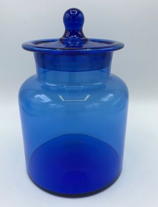 Vintage Hand Blown Cobalt Blue Glass Canister Apothecary Jar Ground Glass Lid