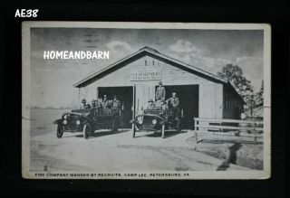 Old 1918 Postcard Fire Department Manned By Recruits Camp Lee Petersburg Va
