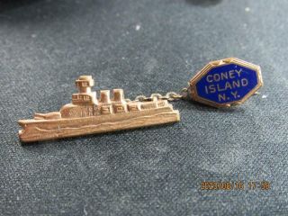 Coney Island York Navy Coast Guard Wwii Era Souvenir Ship Pin (20h2)
