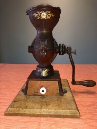 Antique Red Cast Iron Coffee Grinder L.  F.  & C Britain Conn Usa