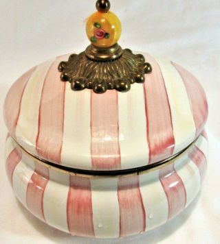 Mackenzie Childs Bathing Hut Pink - White Stripe Enamel Squashed Pot