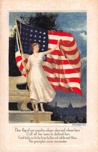 American Flag By Lady Liberty On Old Patriotic Postcard - Flag Series No.  4