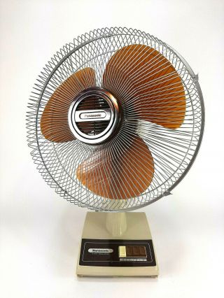Vintage Panasonic 5 Way Oscillating Fan 18 " Large Desk Fan 3 Speed Brown