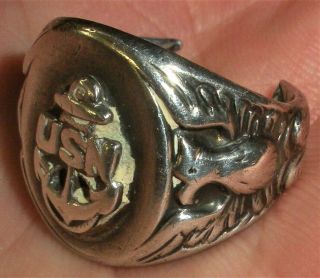 Antique C.  1940 World War 2 Ww2 United States Navy Sterling Silver Ring Vafo