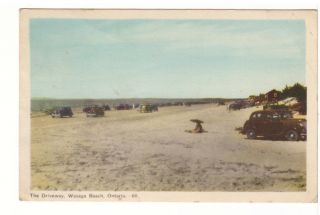 The Driveway,  Wasaga Beach,  Ontario,  Vintage 1949 Peco Postcard,  Old Cars
