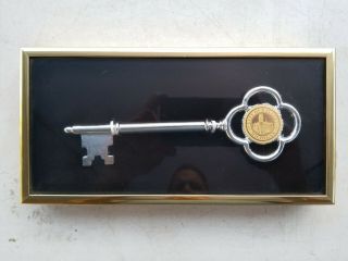 Vintage City Of Bay City Michigan 7 " Key Wall Hanging 9 " Frame Key Two The City