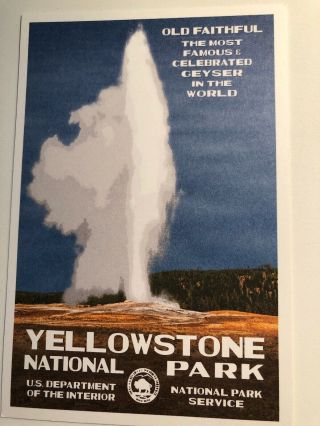 Yellowstone National Park Old Faithful Wpa Style Art Postcard