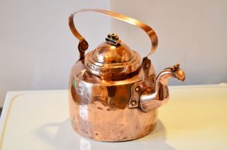 Antique Old Large 3 L Renovated Made In Sweden Thick Copper Teapot,  Tea Kettle