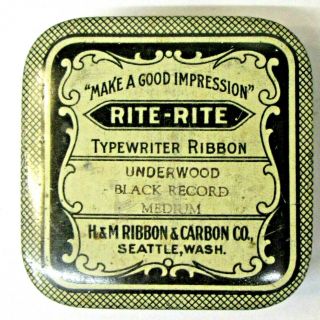 Early Vintage Rite - Rite Typewriter Ribbon Tin Seattle Washington