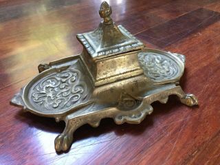 Vintage Japanese Brass Claw Footed Asian Pagoda Temple Inkwell Made In Japan