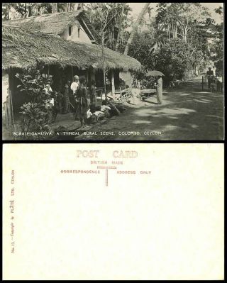 Ceylon Old Real Photo Postcard Boralesgamuwa A Rural Street Scene Houses Colombo