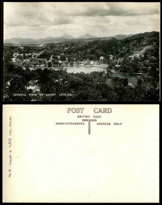 Ceylon Old Real Photo Postcard General View Of Kandy Lake Panorama Hills Palms