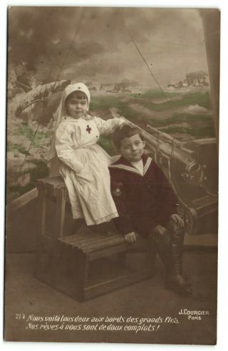 Red Cross Little Girl Children Ww Old Photo Postcard 1910 