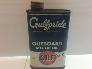 Vintage Gulfpride Outboard Motor Oil Can Full Gulf 1 Quart