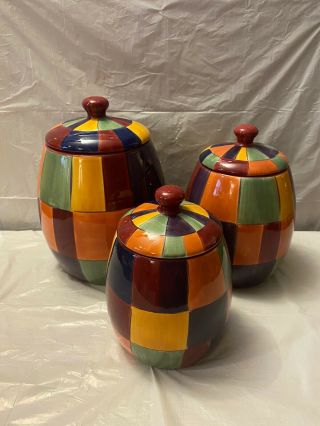 Tabletops Gallery Caracas 3 Piece Canister Set Hand Painted And Crafted.
