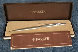 Vintage Collectible 1984 Parker Ic Brushed Chrome Ballpoint Pen,  Org.  Box,
