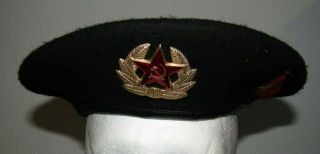 Post Wwii Russian Paratrooper Black Beret With Badge Size 57 - 58 Label