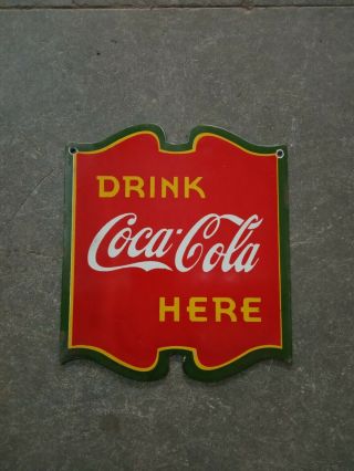 Porcelain Drink Coca Cola Here Enamel Sign Size 8 " X 7 " Inch