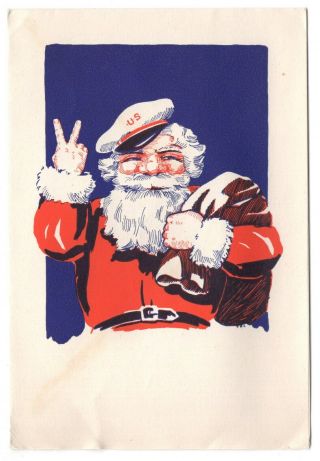 1943 Ww2 Military Xmas Card W/ Envelope: Santa Claus " V Season 