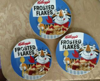 Set Of 3 Kelloggs 8.  25 Inch Ceramic Plates 2005 Frosted Flakes Tony The Tiger