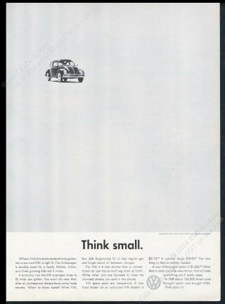 1960 Vw Beetle Classic Car Photo Think Small Volkswagen Vintage Print Ad