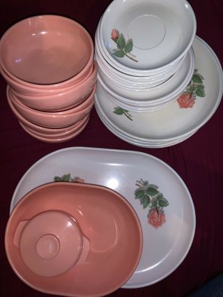 Vintage Harmony House Catalina Melmac Pink & Rose Dish Set 36pcs.