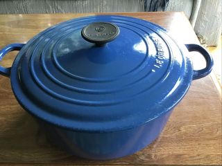 Vintage Le Creuset Blue Cast Iron Round 5.  5 Qt Dutch Oven Pot W/lid 26